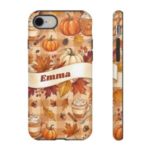 Custom Name Fall Phone Case, Pumpkin Spice Watercolor, Tough Cover for iPhone 18 Pro Max, 17, Galaxy S26