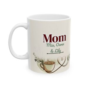 Personalized Mom Mug with Kids Names, Minimal Line Art Mother and Child Coffee Cup