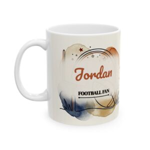 Football Mug Personalized Name, Minimal Line Art Football Fan Custom Coffee Cup