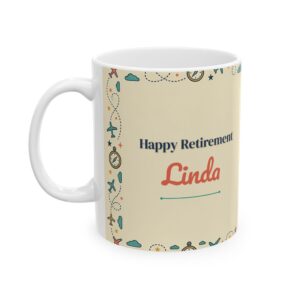 Retirement Coffee Mug Personalized with Name, Vintage Retro Travel Adventure Cup