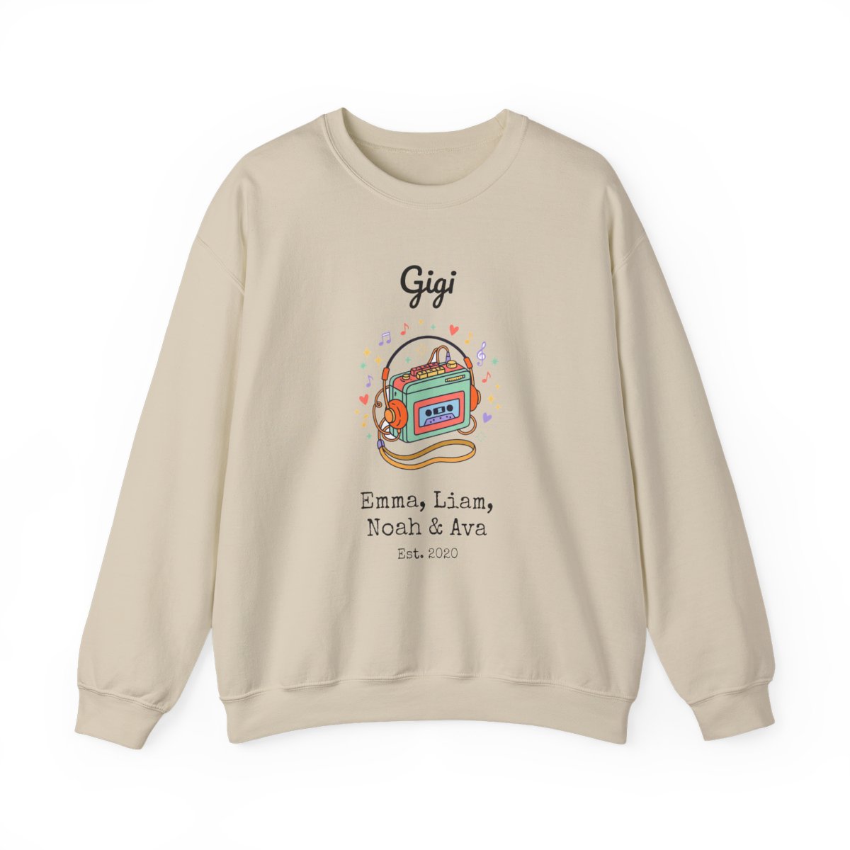 Personalized Gigi Sweatshirt with Grandkids Names, Retro Cassette Player Crewneck - Image 3