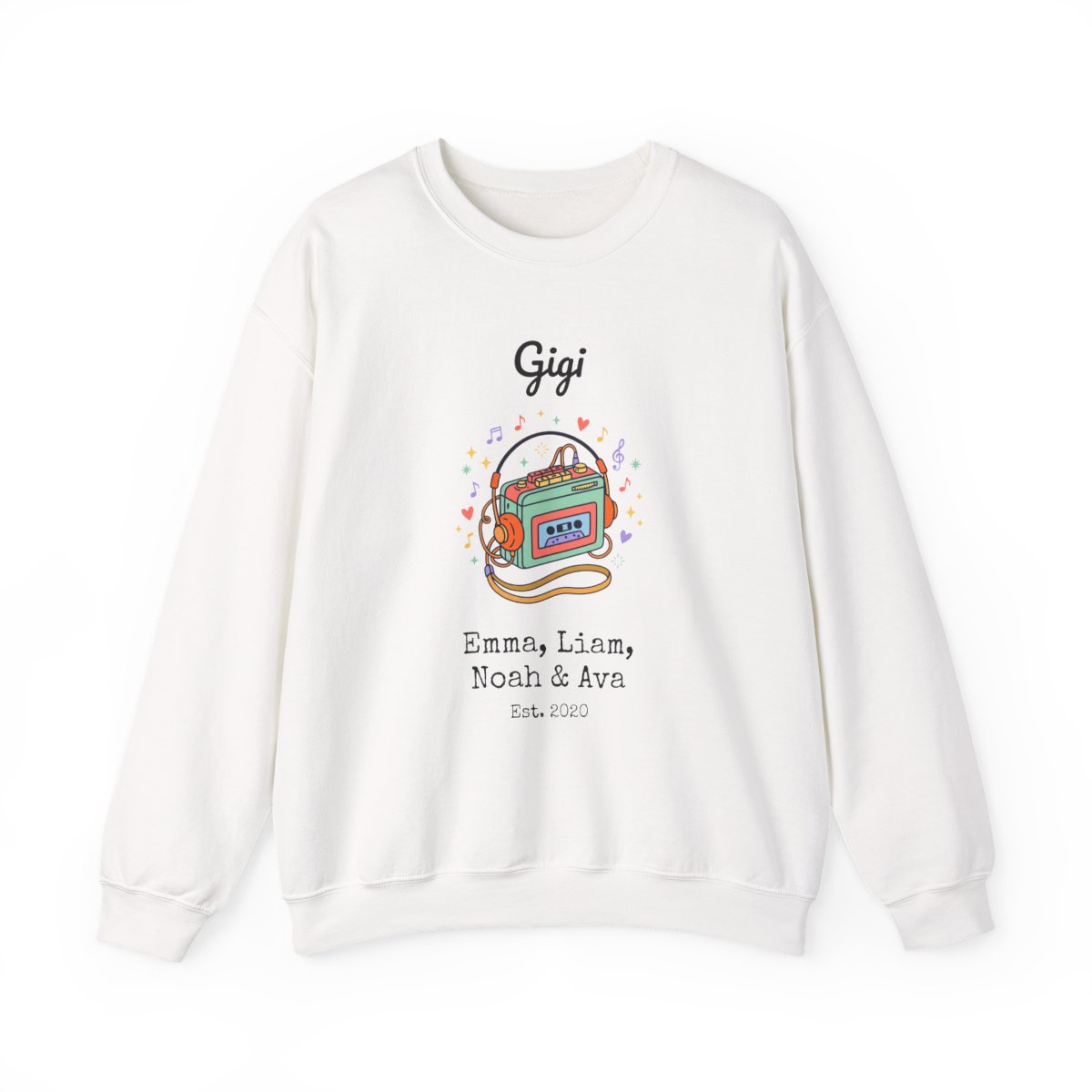 Personalized Gigi Sweatshirt with Grandkids Names, Retro Cassette Player Crewneck
