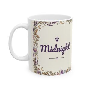 Custom Cat Mug with Your Cat's Name, Black Cat Apothecary Shelf Personalized Coffee Cup