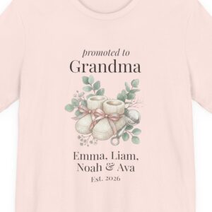 Promoted to Grandma Shirt, Personalized New Grandma T-Shirt with Grandkids Names, Pregnancy Reveal Gift for Mom, Baby Announcement Tee