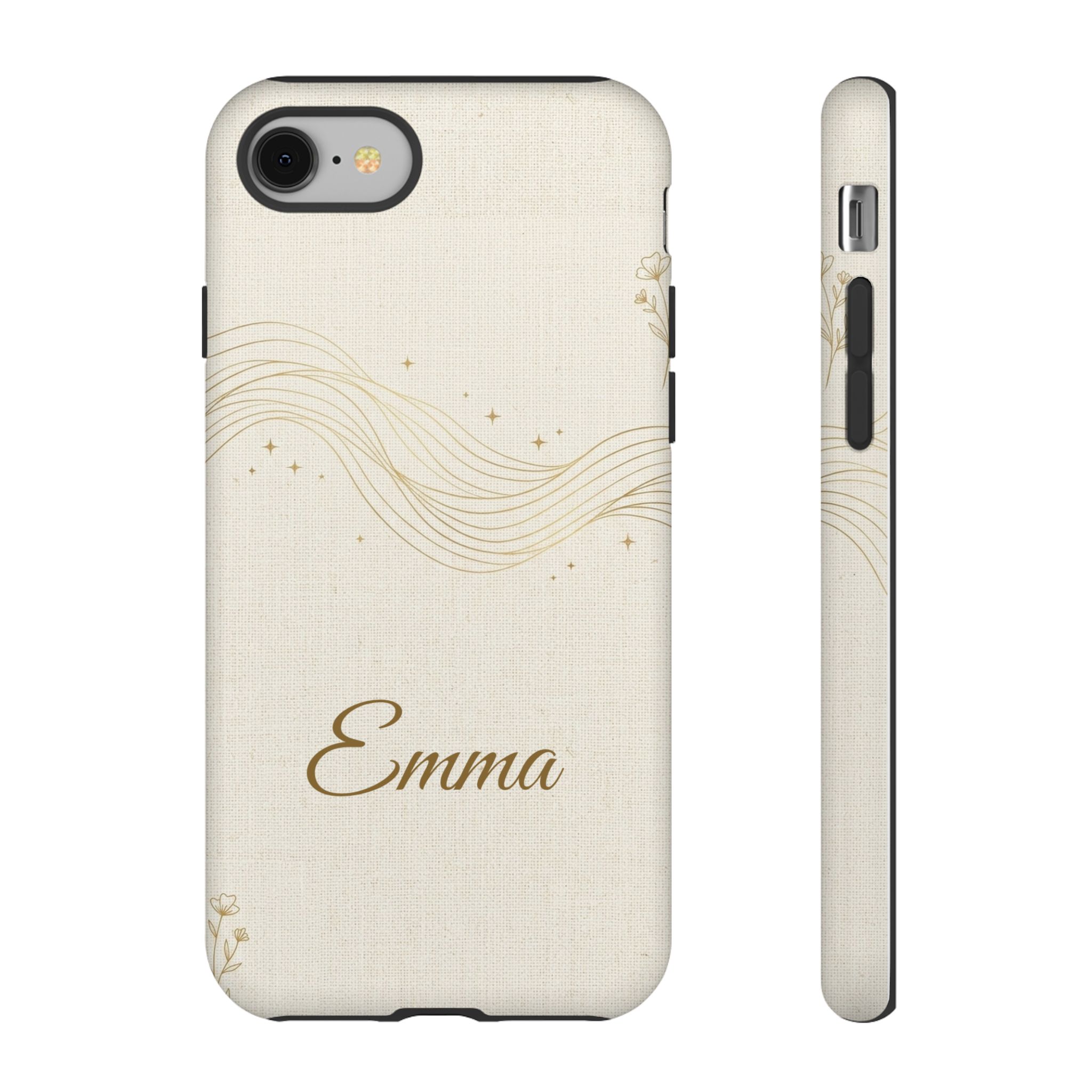 Custom Name Minimalist Gold Line Phone Case, Neutral, Tough Cover for iPhone 18 Pro Max, 17, Galaxy S26