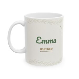 Baptism Gift Mug Personalized with Name, Line Art Dove and Olive Branch Christening Cup