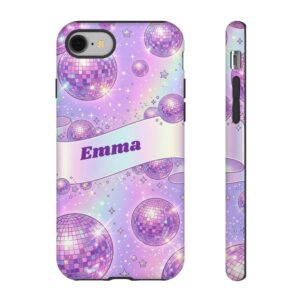 Custom Name Disco Ball Phone Case, Holographic Glam, Tough Cover for iPhone 18 Pro Max, 17, Galaxy S26