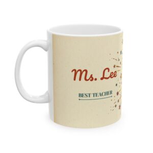 Teacher Mug Personalized with Name, Retro 70s Apple and Books, 11oz