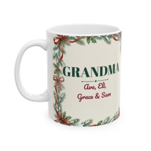 Grandma Mug Personalized with Grandkids Names, Christmas Tree Farm Coffee Cup