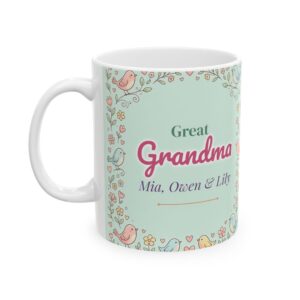 Great Grandma Mug Personalized with Grandkids Names, Pastel Family Tree, 11oz