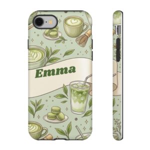 Custom Name Matcha Latte Phone Case, Sage Green, Tough Cover for iPhone 18 Pro Max, 17, Galaxy S26