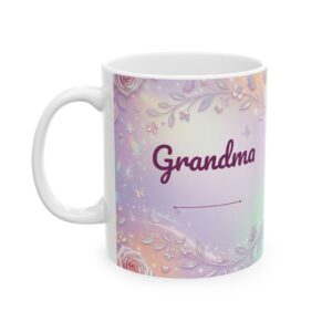 Grandma Mug Personalized Nana Gigi Name, Iridescent Holographic Flowers Coffee Cup, 11oz