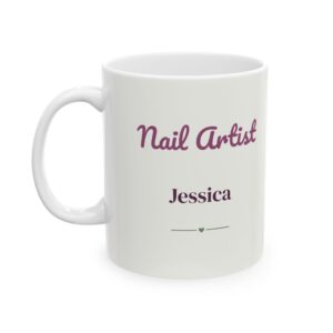 Personalized Nail Artist Mug with Name, Watercolor Peony Nail Polish Bouquet Cup