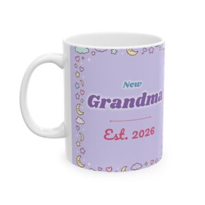 New Grandma Mug Personalized with Est Year, Pastel Baby Animals, 11oz