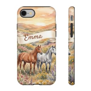 Custom Name Western Horse Girl Phone Case, Watercolor, Tough Cover for iPhone 18 Pro Max, 17, Galaxy S26