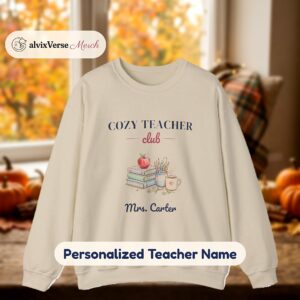 Cozy Teacher Club Sweatshirt with Name, Personalized Teacher Crewneck, Custom Teacher Sweater, Fall Teacher Gift, Christmas Teacher Gift