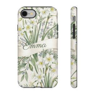 Custom Name December Birth Flower Phone Case, Narcissus, Tough Cover for iPhone 18 Pro Max, 17, Galaxy S26