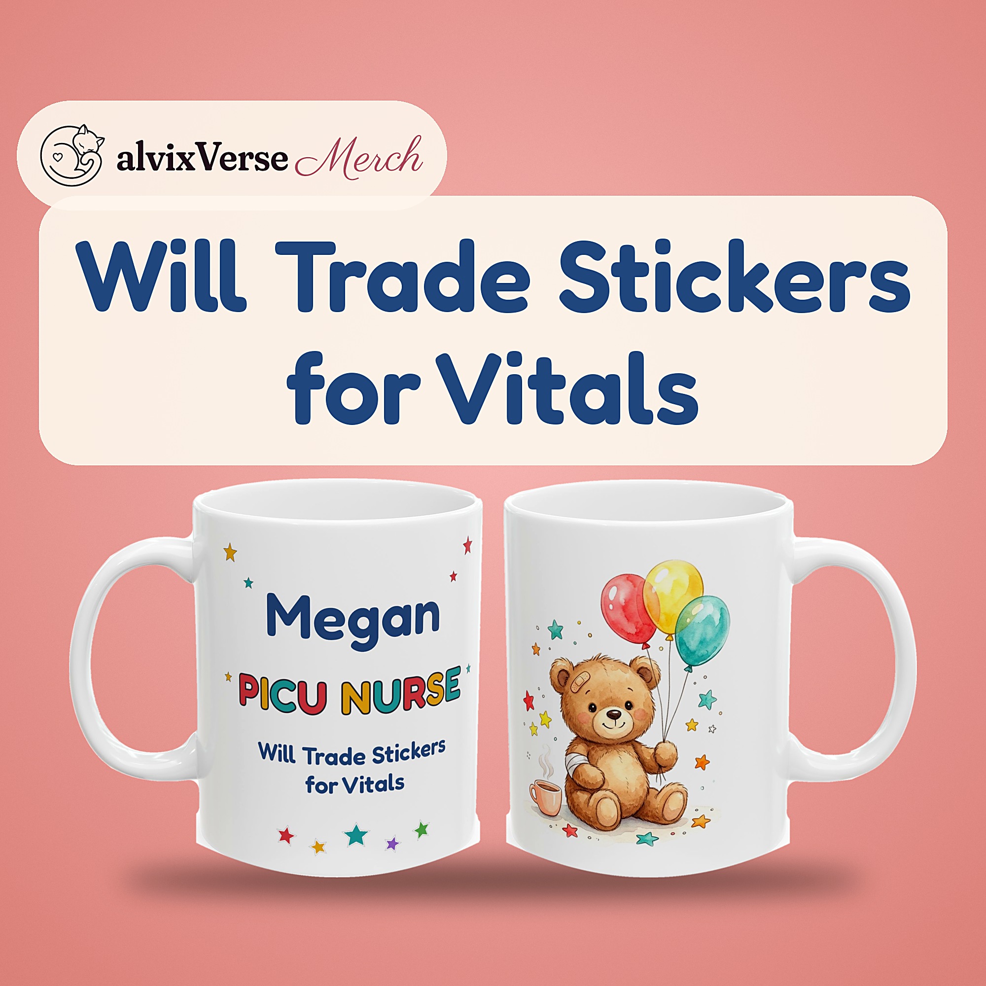 PICU Nurse Mug Personalized with Name, Funny Will Trade Stickers for Vitals, Pediatric ICU Nurse Gift Coffee Cup - Image 2