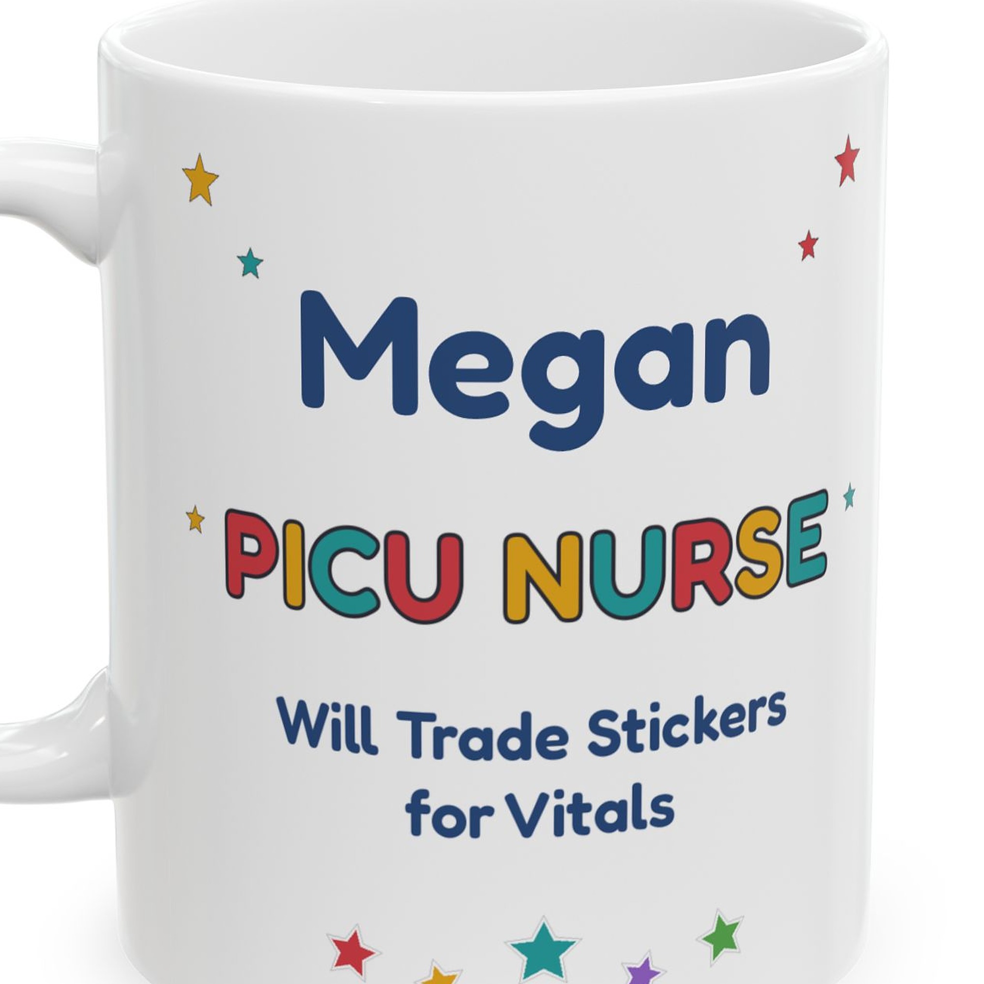 PICU Nurse Mug Personalized with Name, Funny Will Trade Stickers for Vitals, Pediatric ICU Nurse Gift Coffee Cup - Image 3