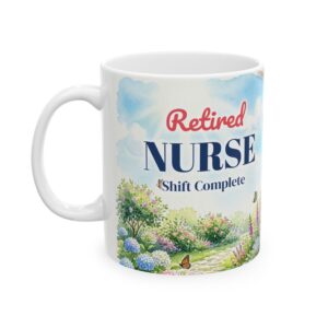 Retired Nurse Mug Personalized with Name, Watercolor Garden Porch, Nurse Retirement Gift, 11oz