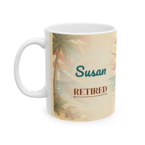 Retirement Mug, Personalized Name Vintage Retro Beach Hammock Retired Coffee Cup