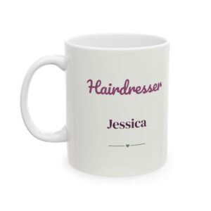 Personalized Hairdresser Mug with Name, Watercolor Rose Bouquet and Shears Cup
