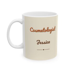 Personalized Cosmetologist Mug with Name, Retro 70s Blow Dryer Sunburst Cup