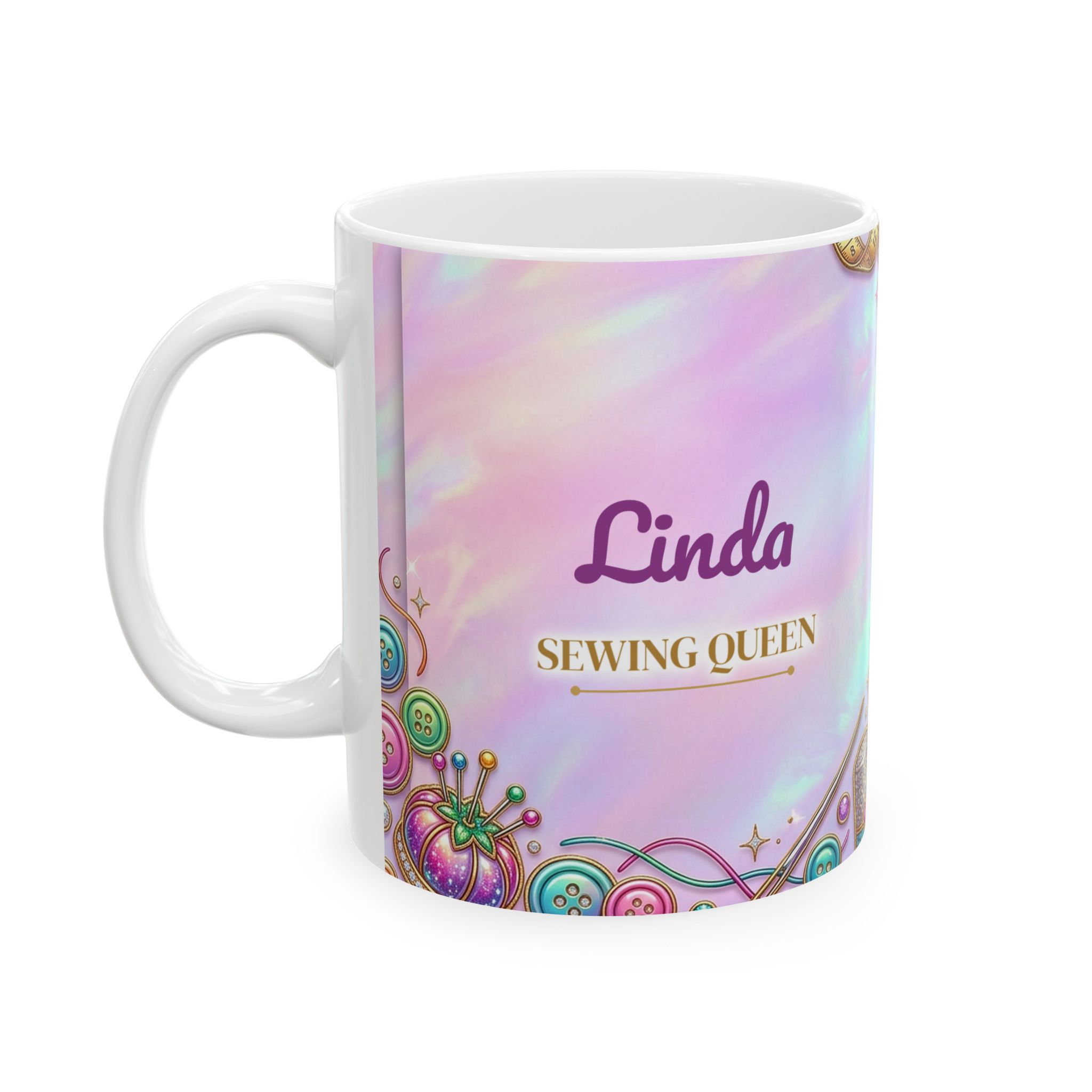 Personalized Sewing Mug, Sewing Queen Name, 3D Iridescent Sewing Machine Coffee Cup for Quilter