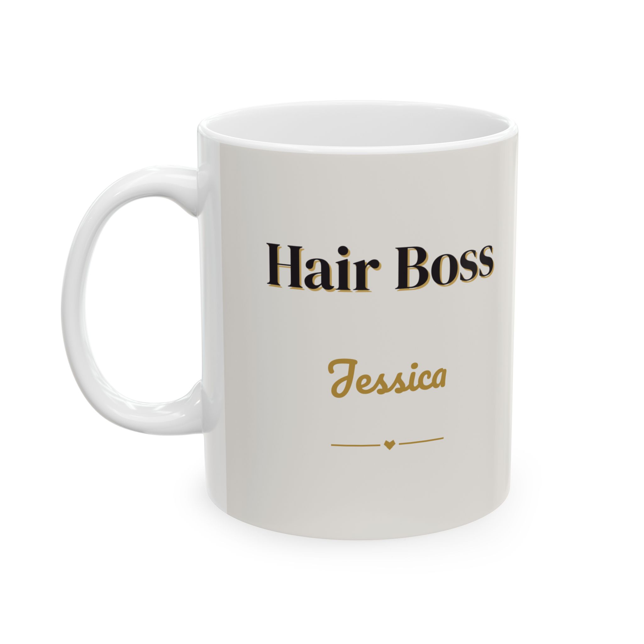 Personalized Hair Boss Mug with Name, Black and Gold Marble Shears Coffee Cup