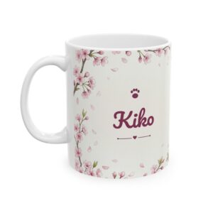 Custom Cat Mug with Your Cat's Name, Siamese Cat Cherry Blossom Personalized Coffee Cup
