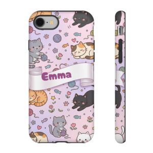 Custom Name Kawaii Cat Mom Phone Case, Cat Lover, Tough Cover for iPhone 18 Pro Max, 17, Galaxy S26
