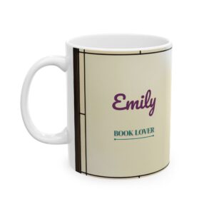 Book Lover Mug Personalized Name, Stained Glass Reading Nook, Bookish Cat Coffee Cup