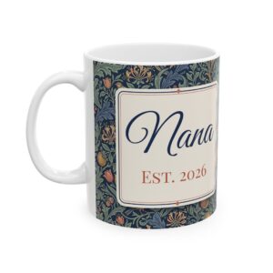 Personalized Nana Mug, Vintage Floral Print, Up to 12 Grandkids Names (11oz)