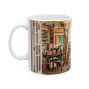 Personalized Sewing Mug, Sewing Room Name, Open Door Sewing Room Coffee Cup for Sewist