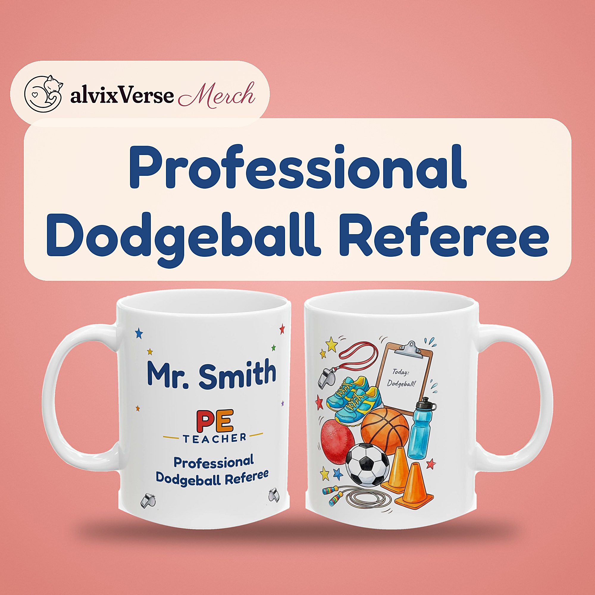 PE Teacher Mug Personalized with Name, Funny Professional Dodgeball Referee, Gym Teacher Coach Gift Coffee Cup - Image 2