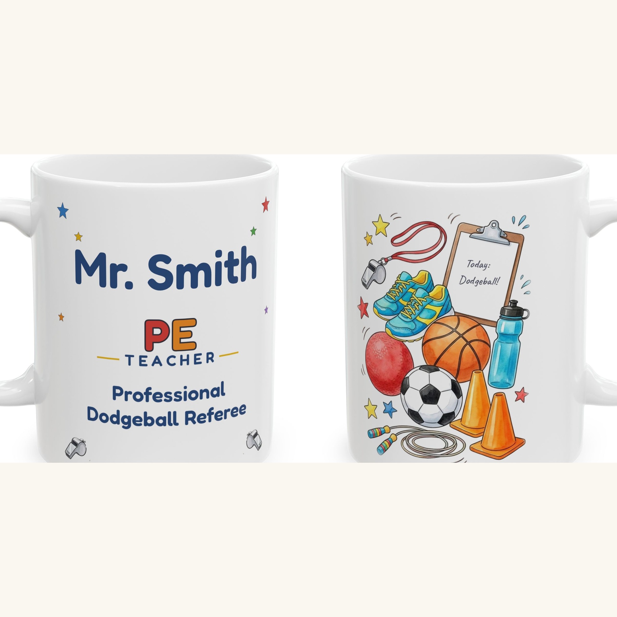 PE Teacher Mug Personalized with Name, Funny Professional Dodgeball Referee, Gym Teacher Coach Gift Coffee Cup - Image 5