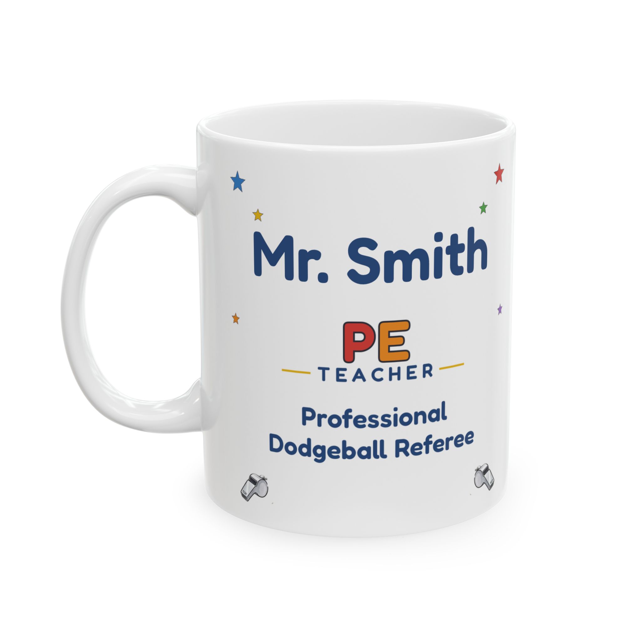 PE Teacher Mug Personalized with Name, Funny Professional Dodgeball Referee, Gym Teacher Coach Gift Coffee Cup