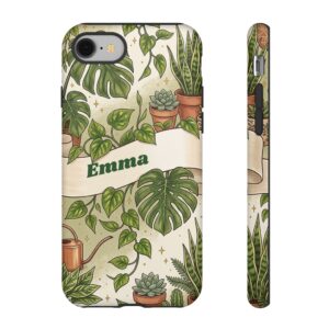 Custom Name Plant Mom Phone Case, Monstera Botanical, Tough Cover for iPhone 18 Pro Max, 17, Galaxy S26