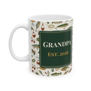 Personalized Grandpa Fishing Mug, 12 Grandkids Names, Est. Year Gift