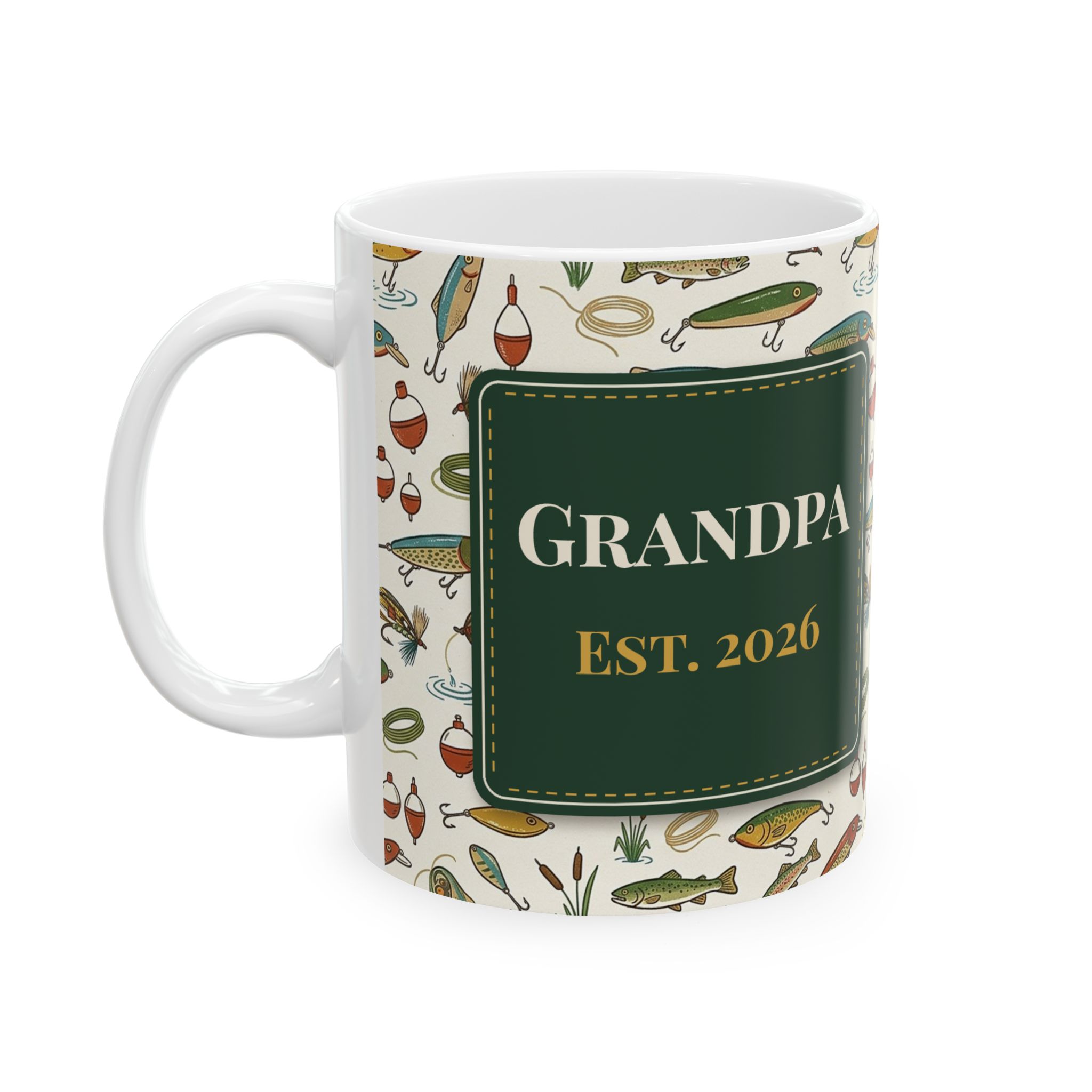 Personalized Grandpa Fishing Mug, 12 Grandkids Names, Est. Year Gift