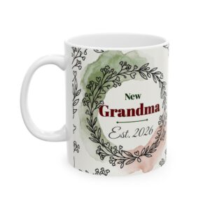 New Grandma Mug Personalized with Est Year, Minimal Line Art Baby Clothesline, 11oz