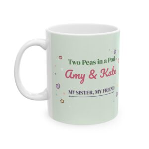 Sister Mug Personalized with Names, Pastel Kawaii Two Peas in a Pod, 11oz