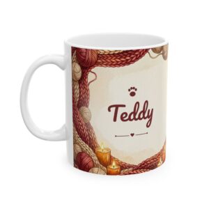 Custom Cat Mug with Your Cat's Name, Maine Coon Cat Knit Blanket Personalized Coffee Cup