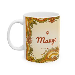 Custom Cat Mug with Your Cat's Name, Orange Tabby Cat Groovy Sunflowers Personalized Coffee Cup