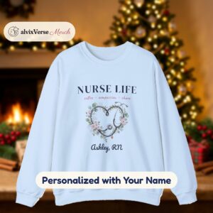 Personalized Nurse Sweatshirt with Name, Nurse Life Crewneck, Stethoscope Heart Nurse Sweater, Custom RN Gift, Christmas Gift for Nurse