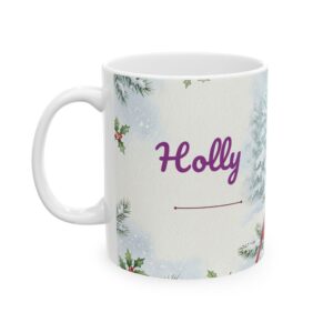 Christmas Mug Personalized with Name, Watercolor Cardinal, 11oz