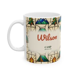Camping Mug Personalized Name, Stained Glass Campsite Coffee Cup, Custom Family Camping