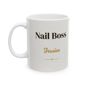 Personalized Nail Boss Mug with Name, Black and Gold Marble Nail Polish Coffee Cup
