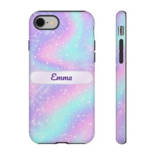Custom Name Iridescent Zodiac Sign Phone Case, Holographic Stars, Tough Cover for iPhone 18 Pro Max, 17, Galaxy S26
