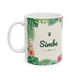 Custom Cat Mug with Your Cat's Name, Bengal Cat Tropical Jungle Personalized Coffee Cup